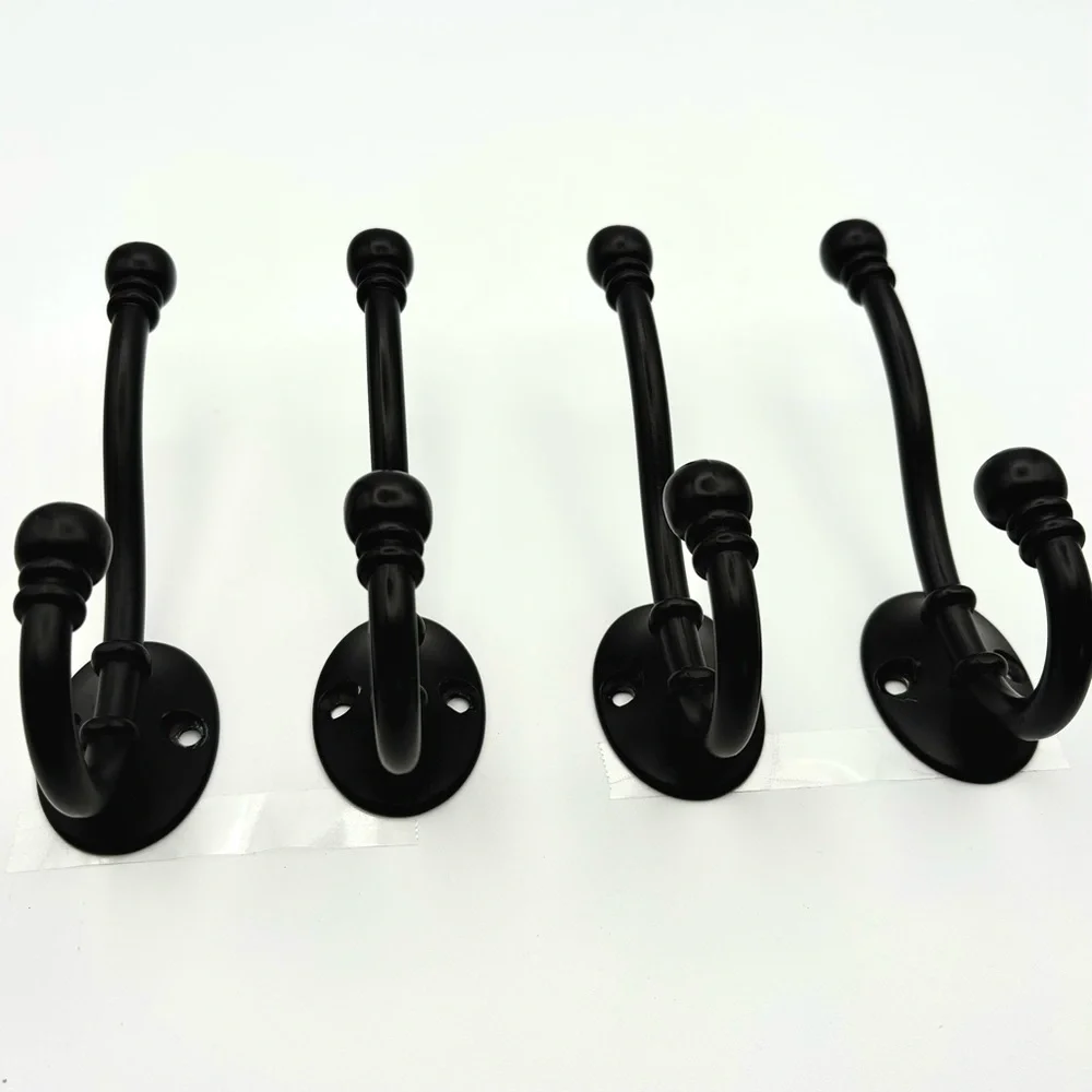 Ball End Coat & Hat Hook, Black - Set of 4